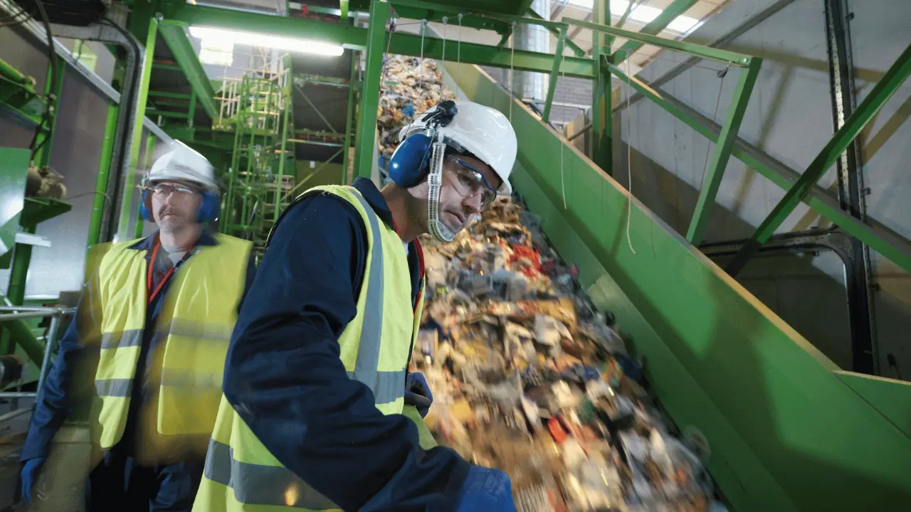 trabalhadores reciclando plástico